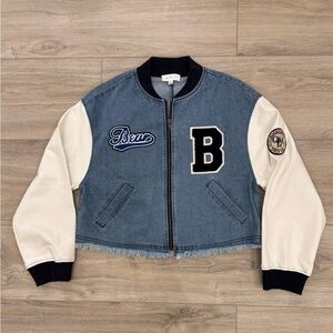 MABLE Letterman Club College Varsity Bomber Faux‎ Leather Jacket w/Patches $130